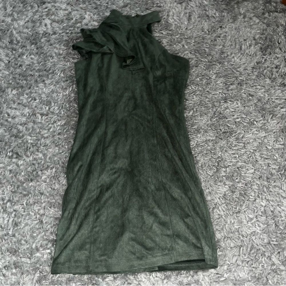 Fashion Nova Ruffle Shuffle Suede Dress Olive Sz XS